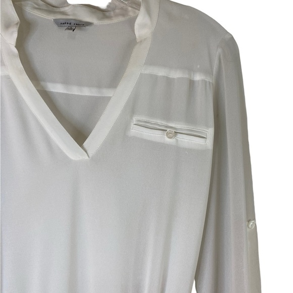 Naked Zebra White Mini Long Roll Tab Sleeve Dress Women Size L - Picture 5 of 7